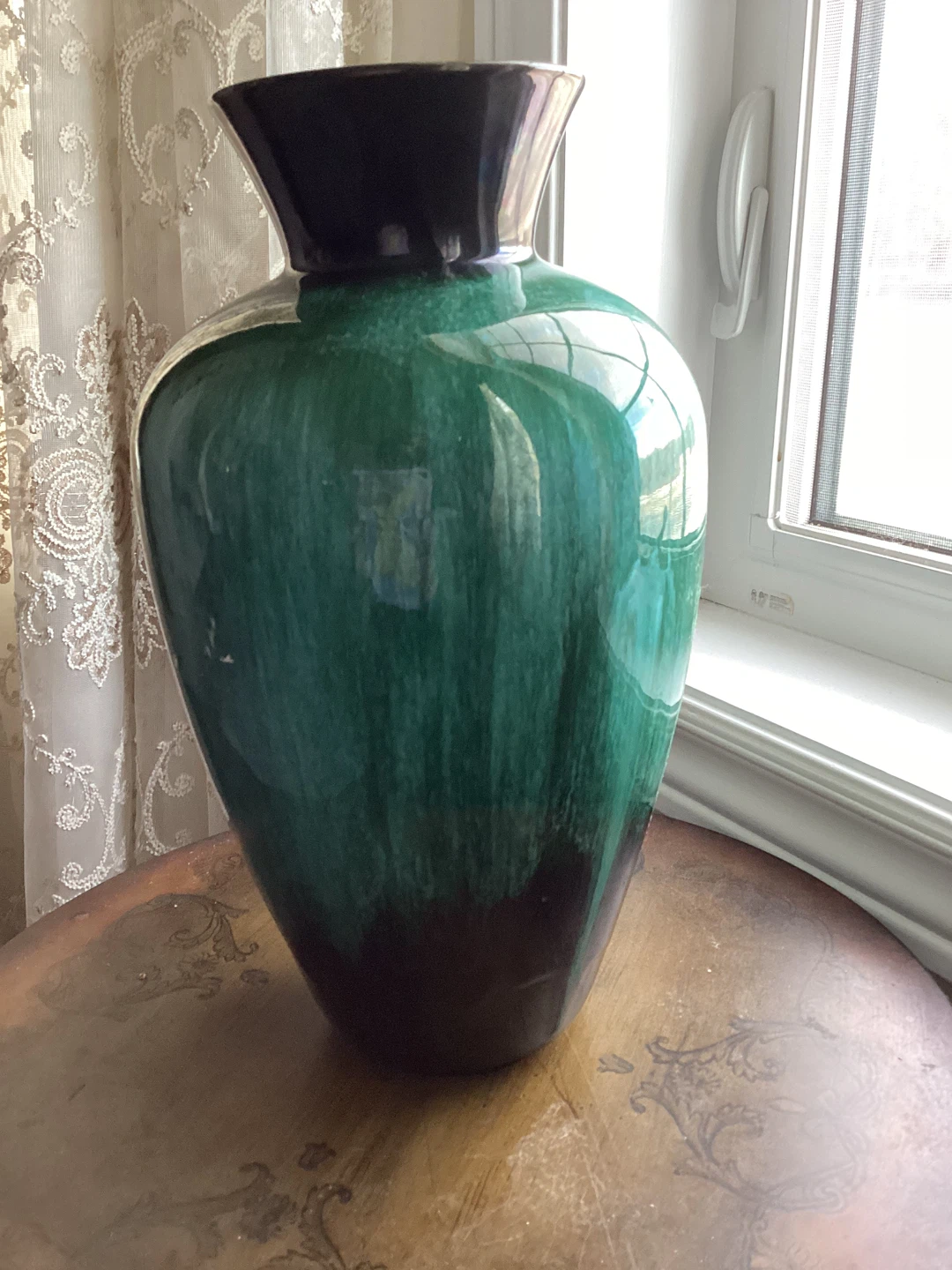 Vintage Ceramic Vase - Gorgeous Green & Black