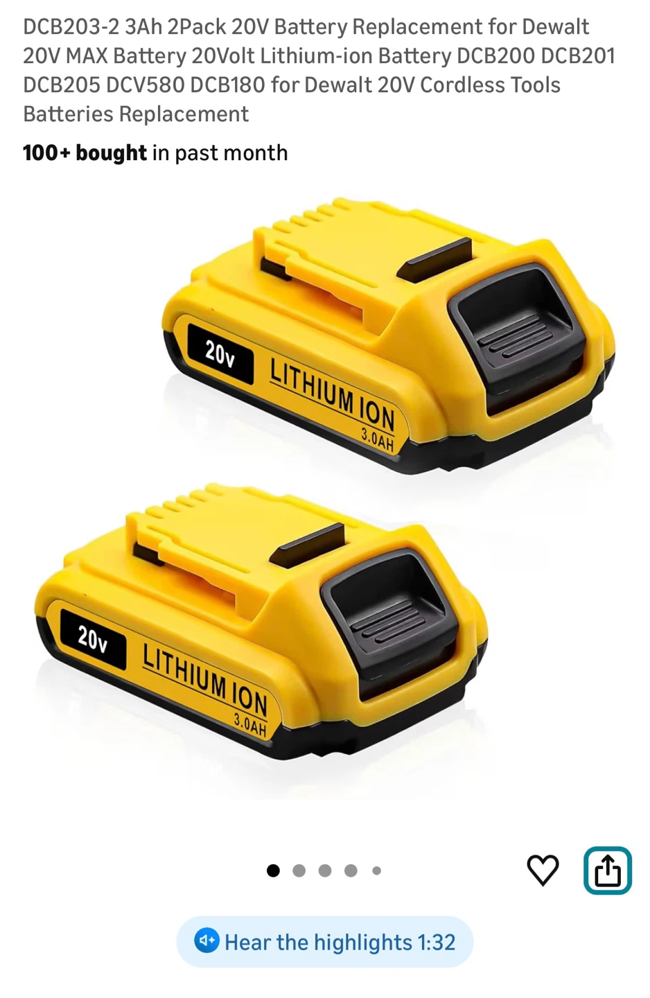 Brand New Dewalt 20V 3Ah Battery 2-Pack