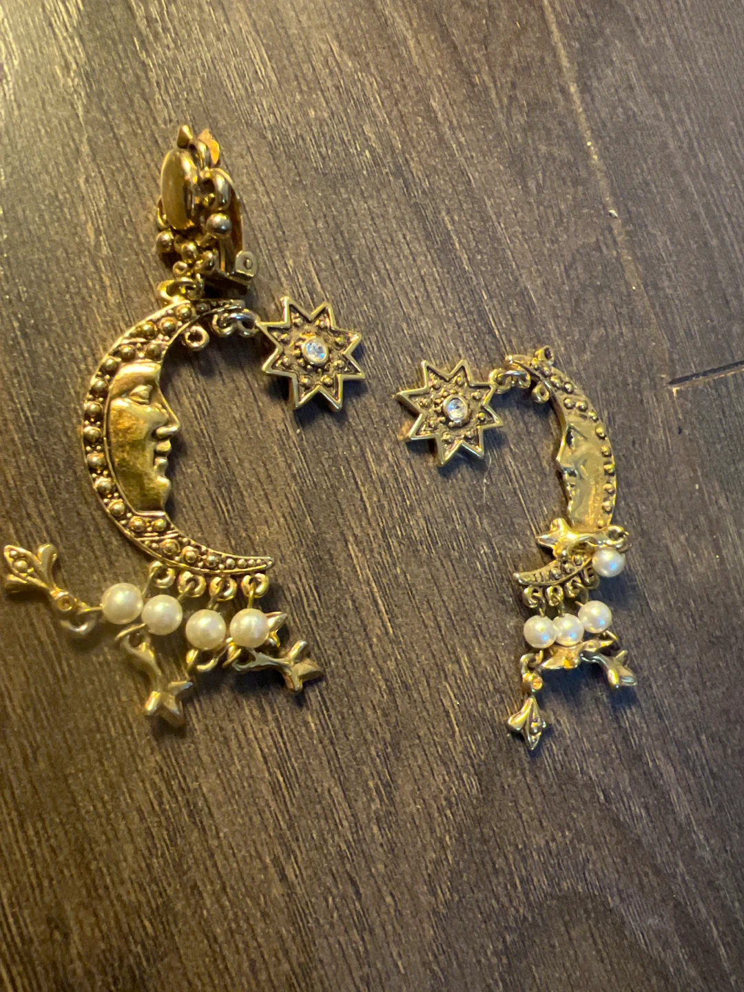 Gold Tone Moon & Star Earrings