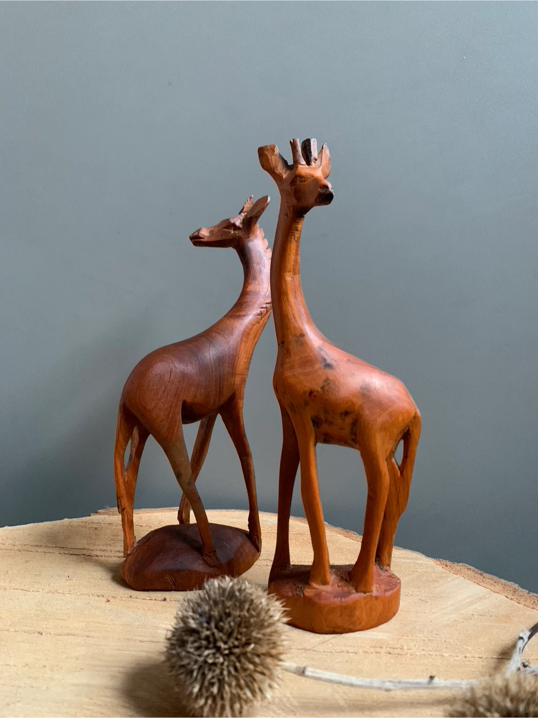 Vintage Wooden Giraffe Figurines - Set of 2
