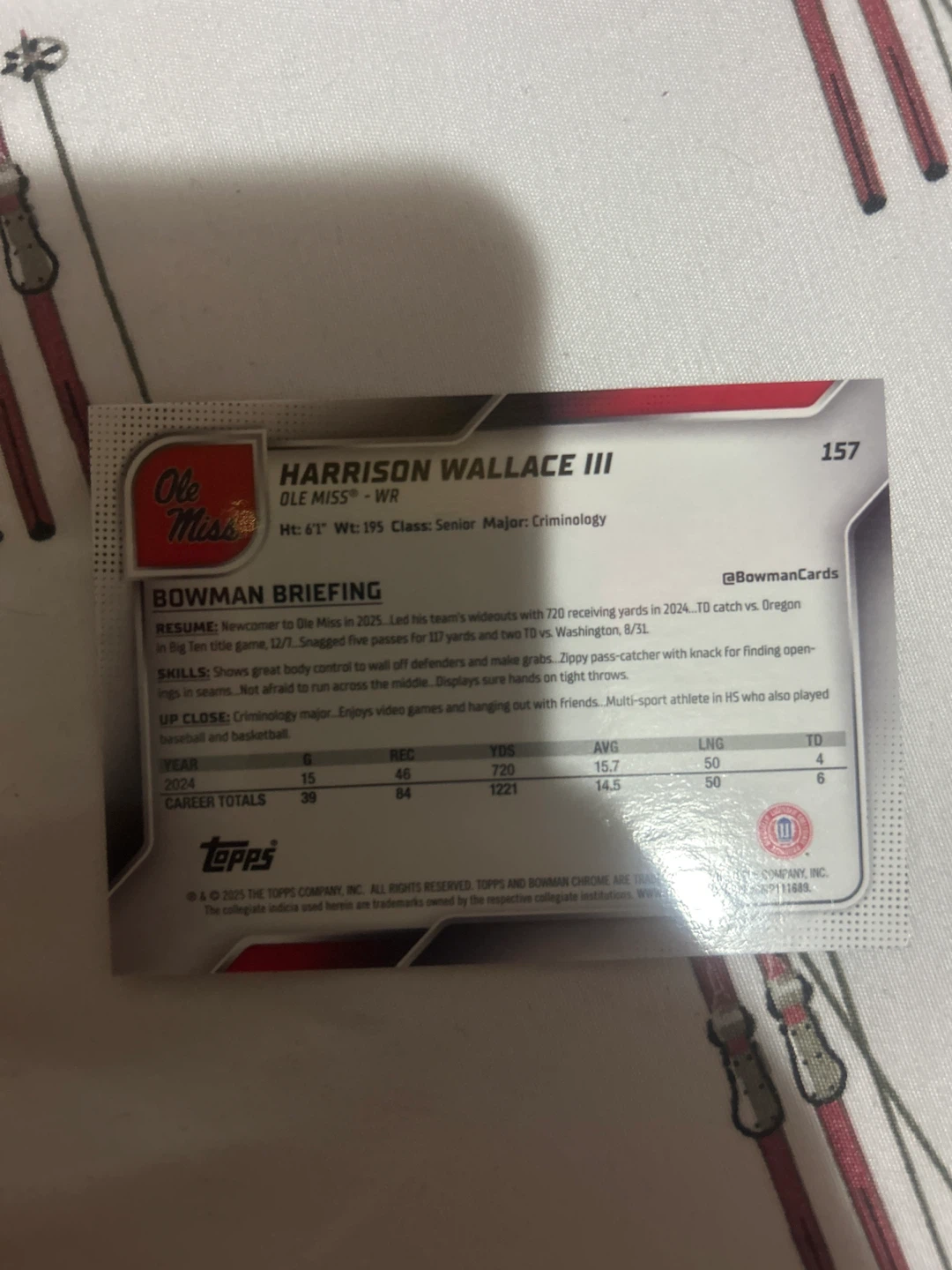 Harrison Wallace III Topps Bowman Rookie Card - photo 2