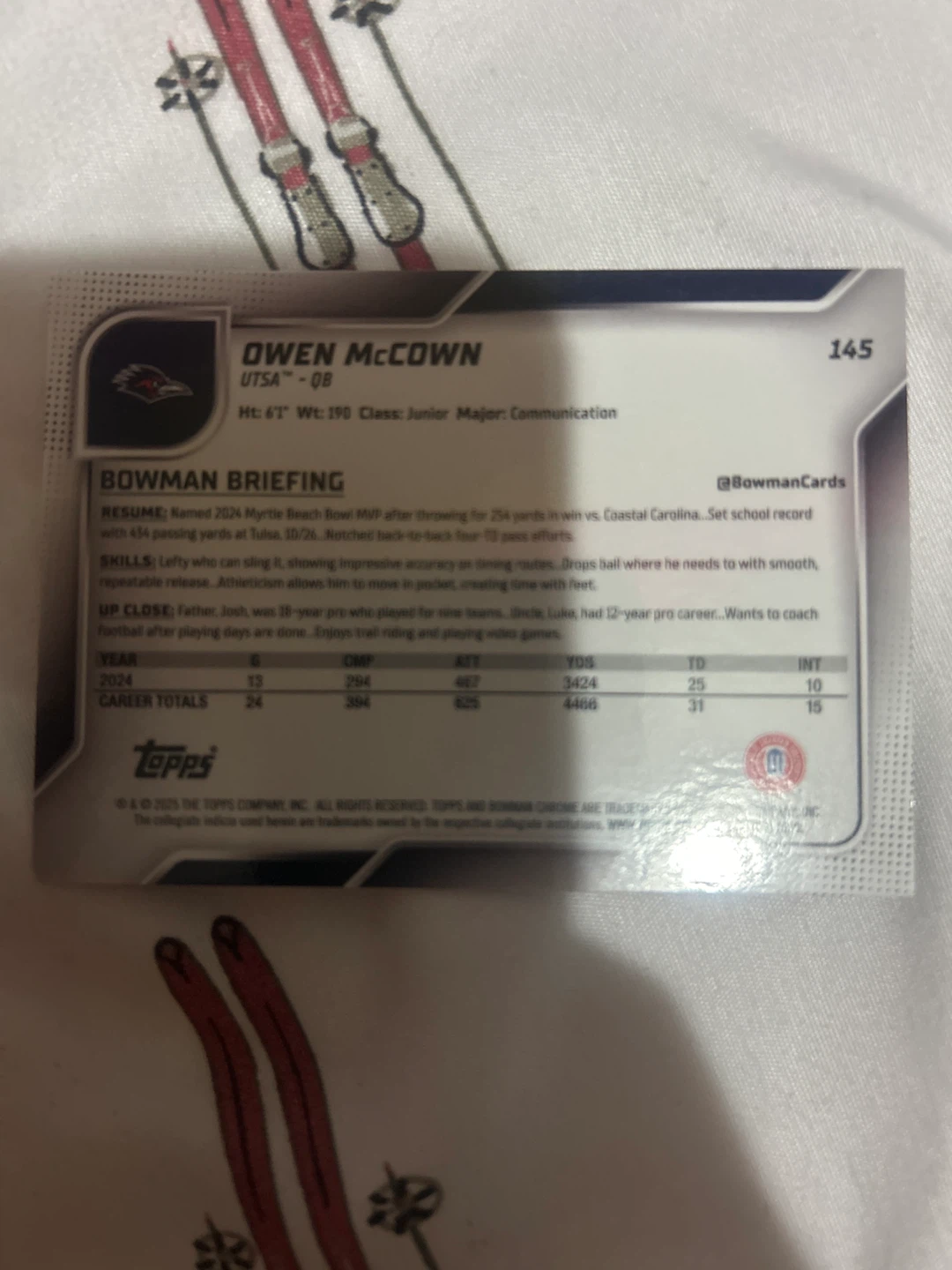 Owen McCown Bowman Chrome Football Card - photo 2