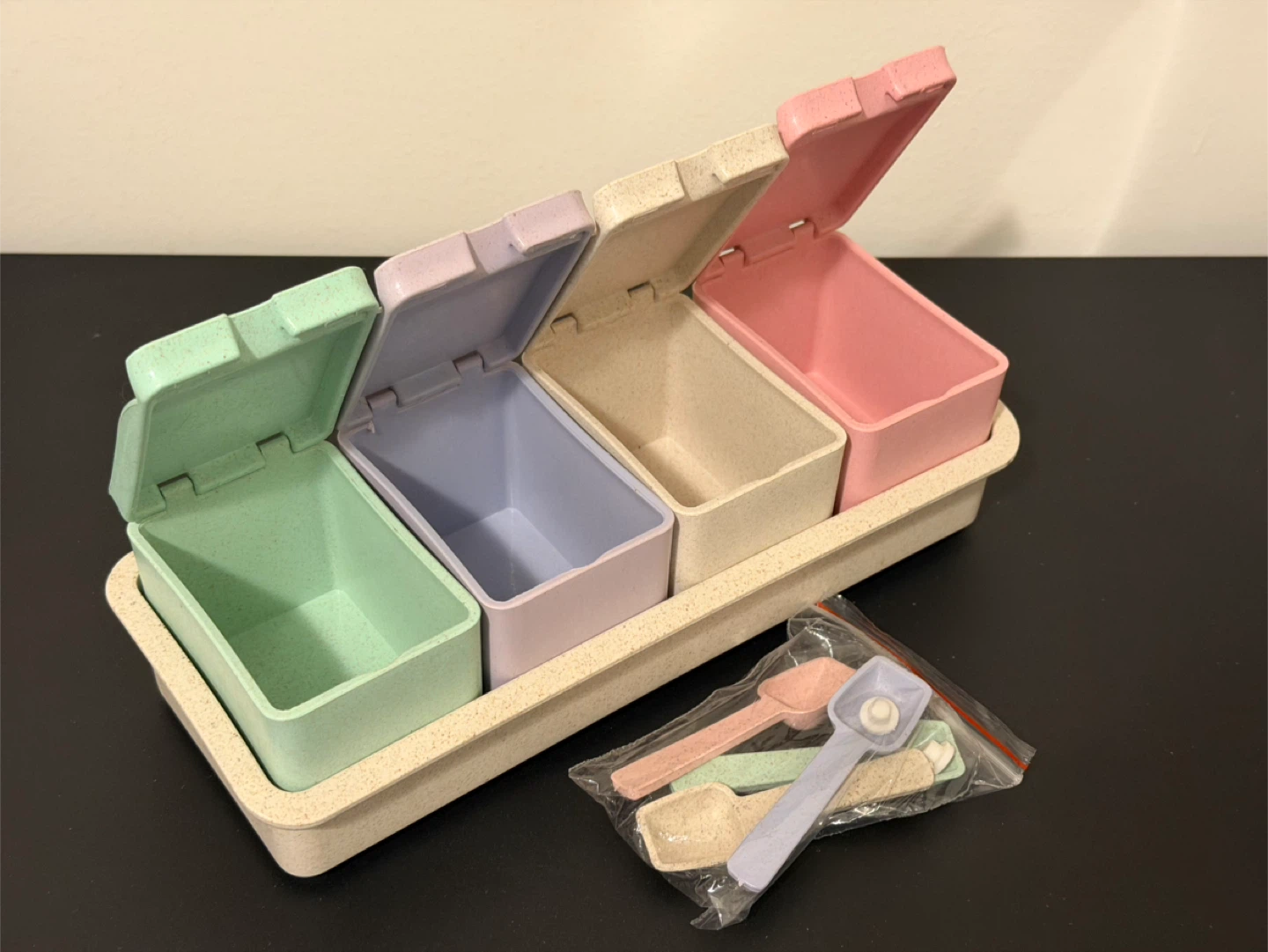 Pastel Condiment Container Set with Spoons - photo 2
