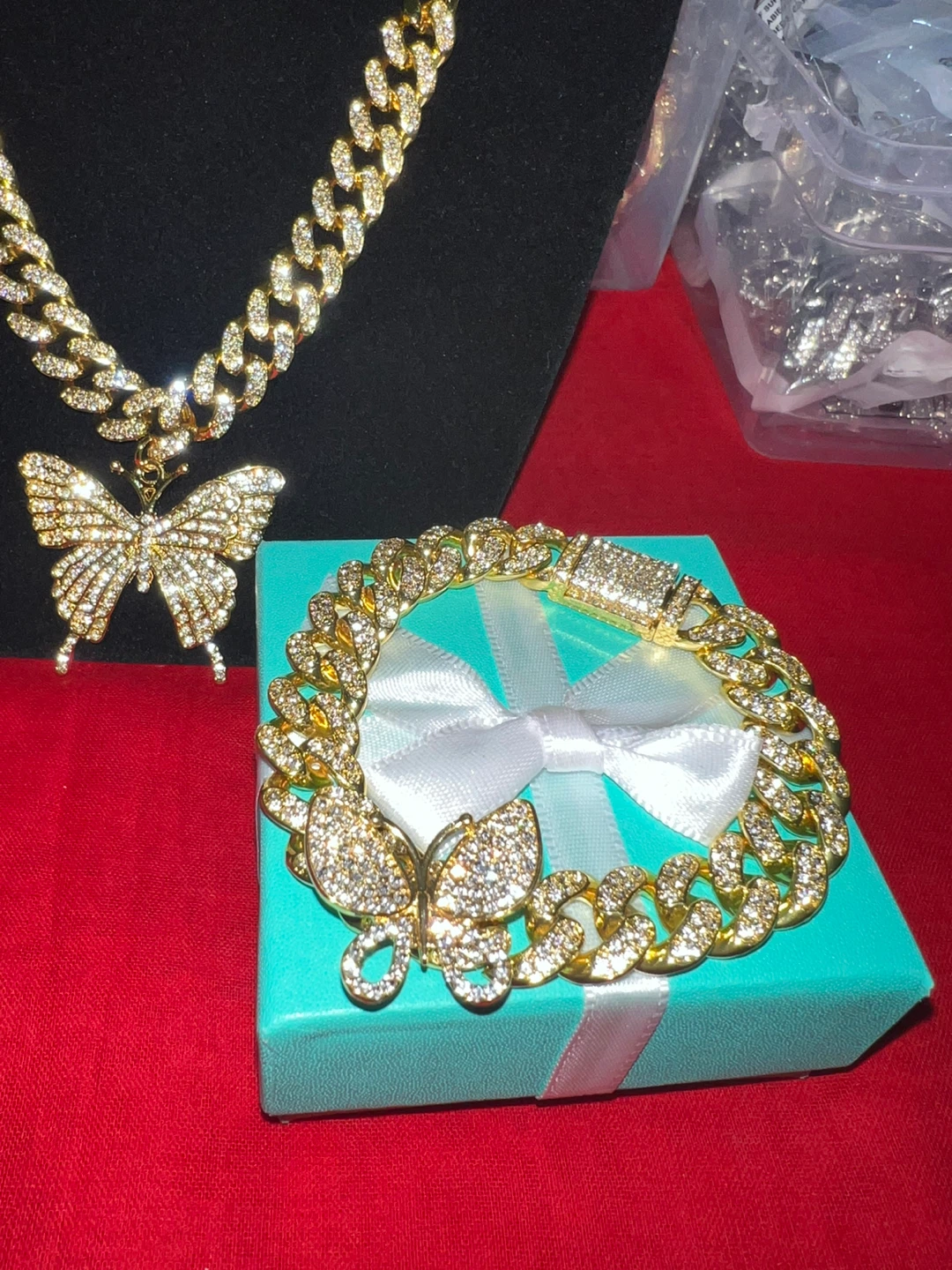 Gold Butterfly Chain Necklace & Bracelet Set