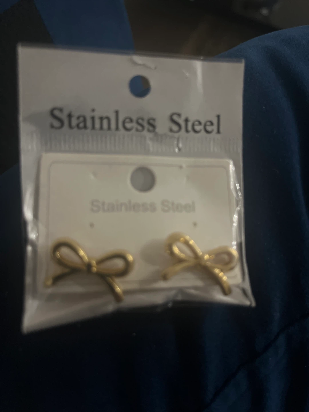 New Stainless Steel Gold Bow Earrings