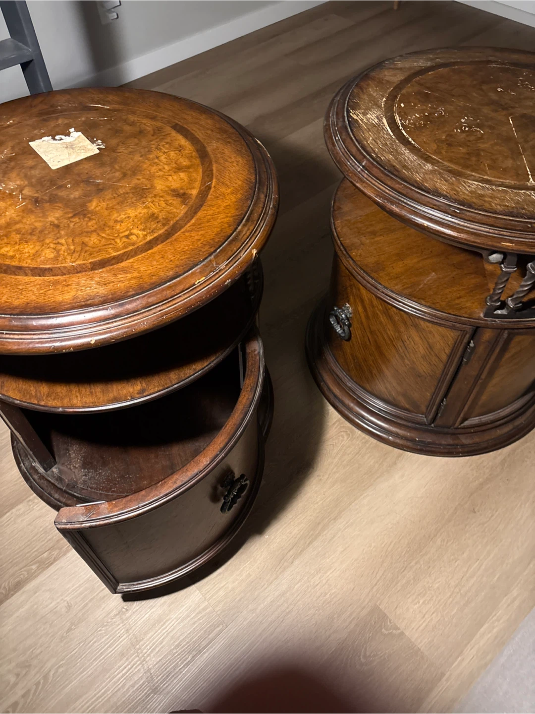 Two, Vintage Round Wood Side Table - photo 2