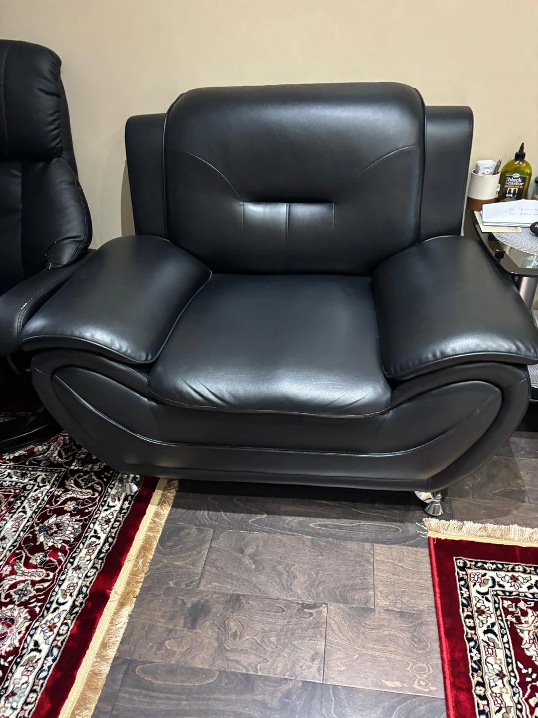 Black Leather Sofa Set - photo 3