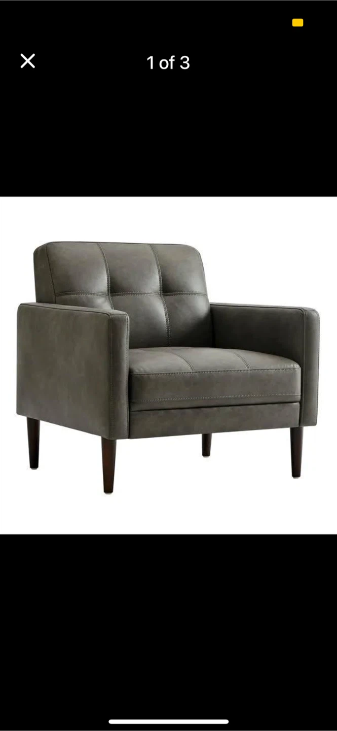 NEW IN BOX CHITA Mid-Century Sofa, Faux Leather, Gray - photo 2