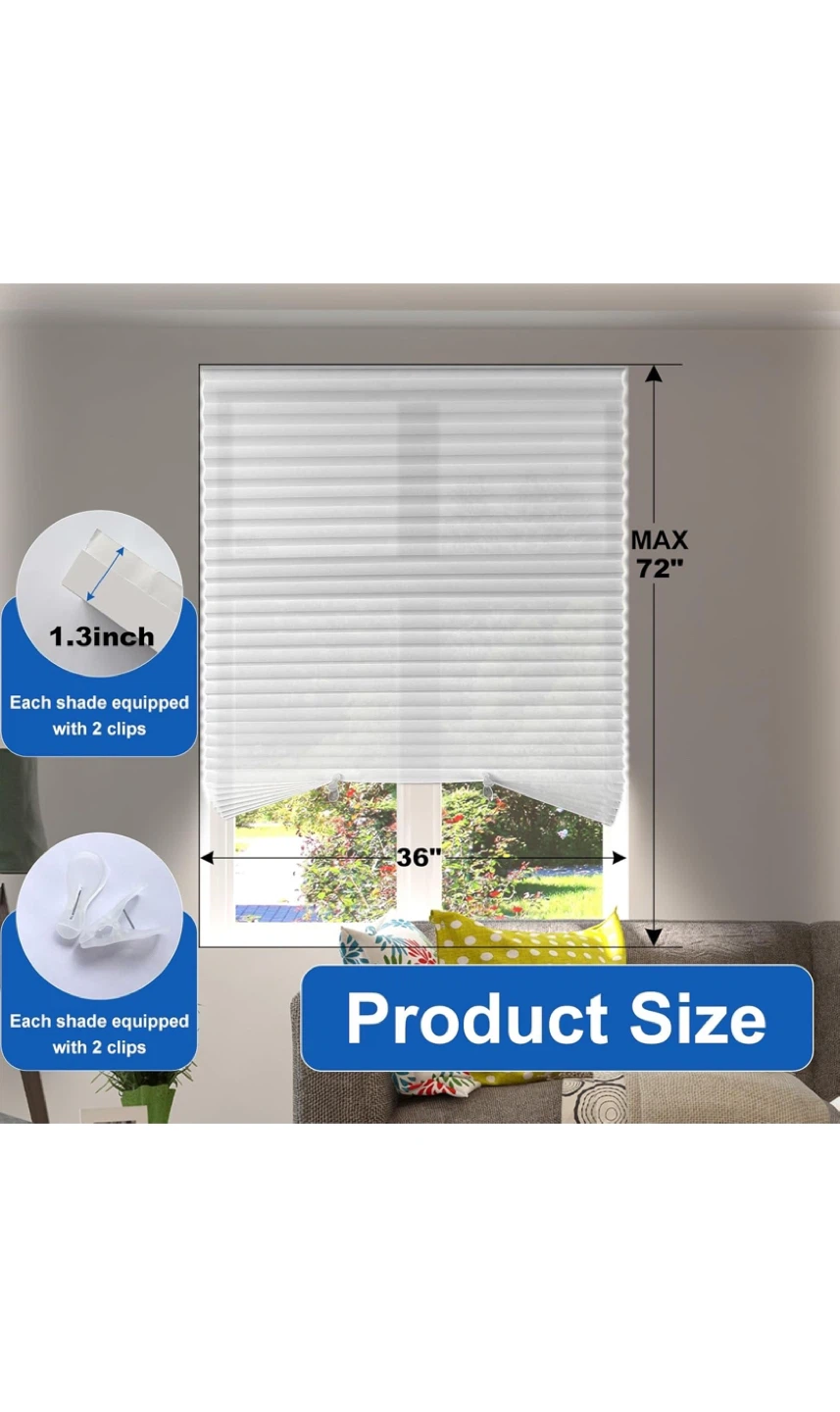 6 pack White Cordless Pleated Shade 36" x 72" - photo 3