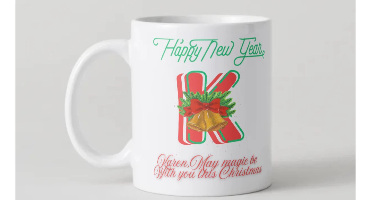 Happy New Year 'K' Christmas Mug