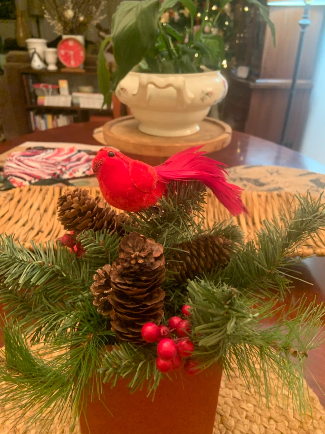 Christmas floral arrangement with cardinal - photo 4