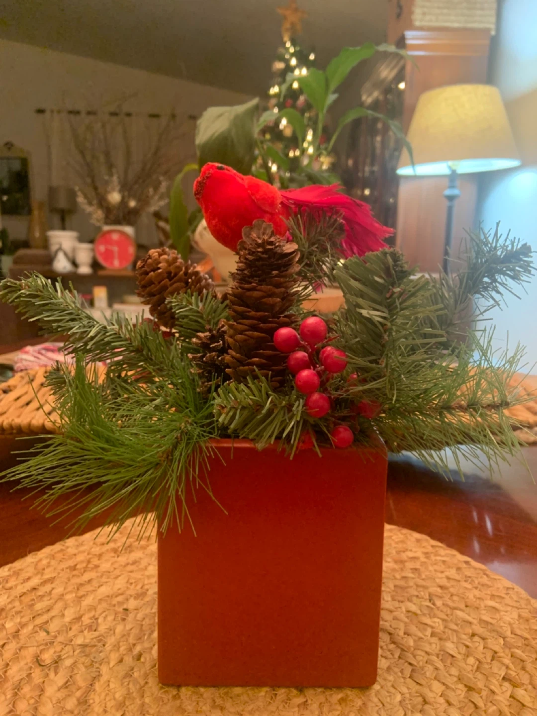 Christmas floral arrangement with cardinal - photo 2