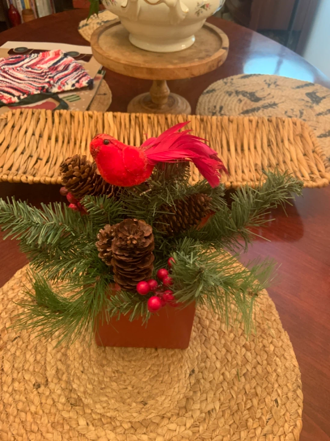 Christmas floral arrangement with cardinal - photo 3