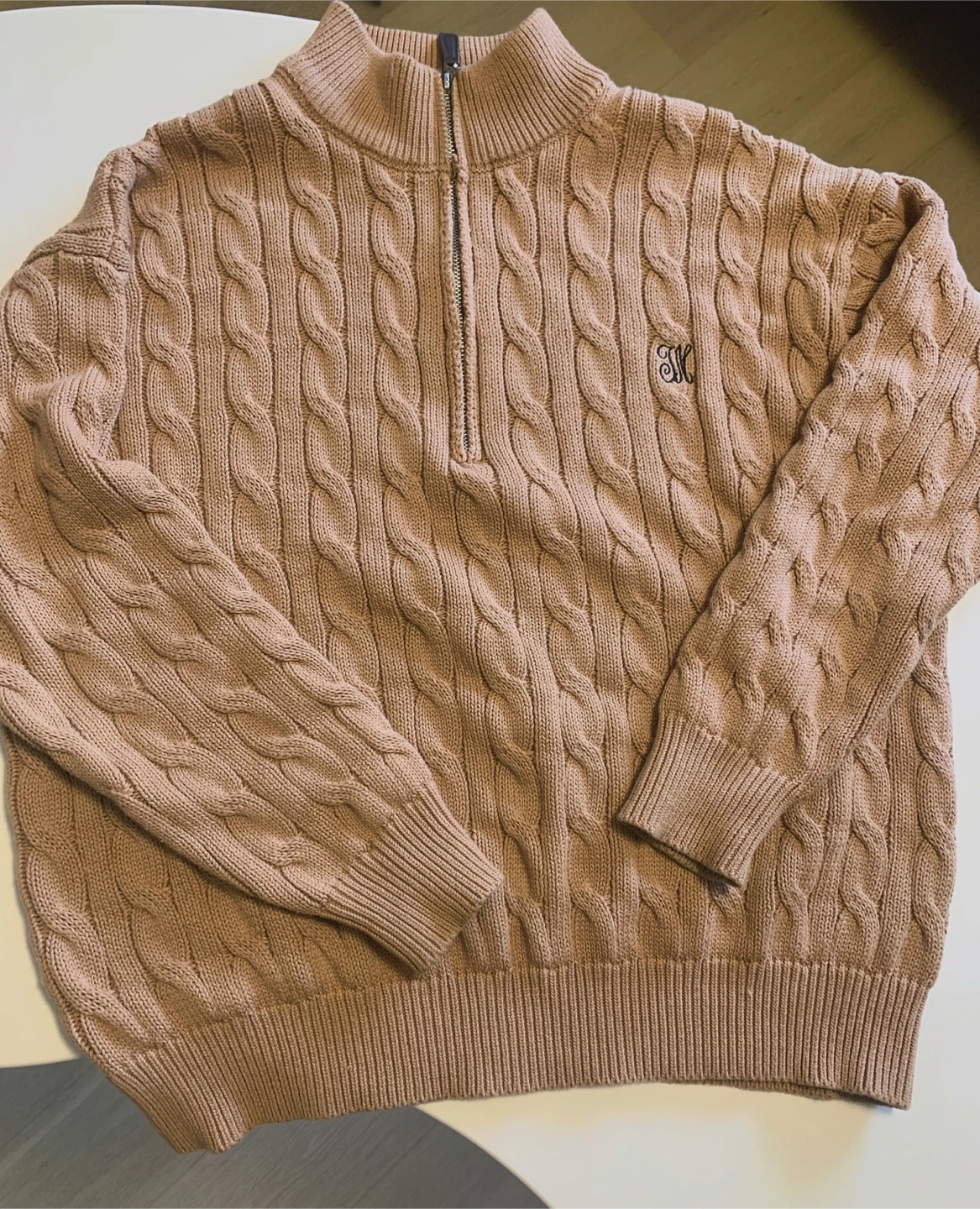 New Beige Cable Knit Quarter-Zip Sweater - photo 3