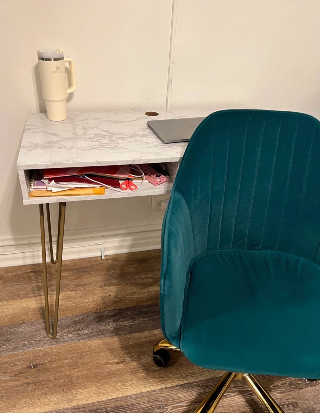 Marble Desk + Green Chair Combo