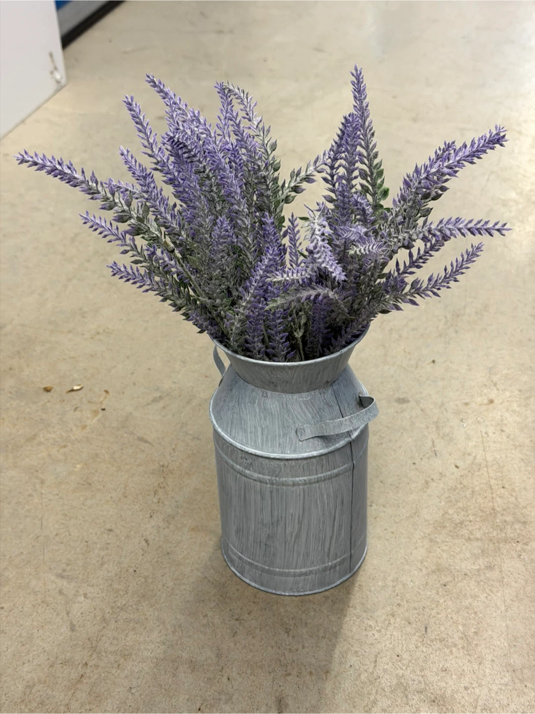 Artificial Lavender in Metal Milk Jug