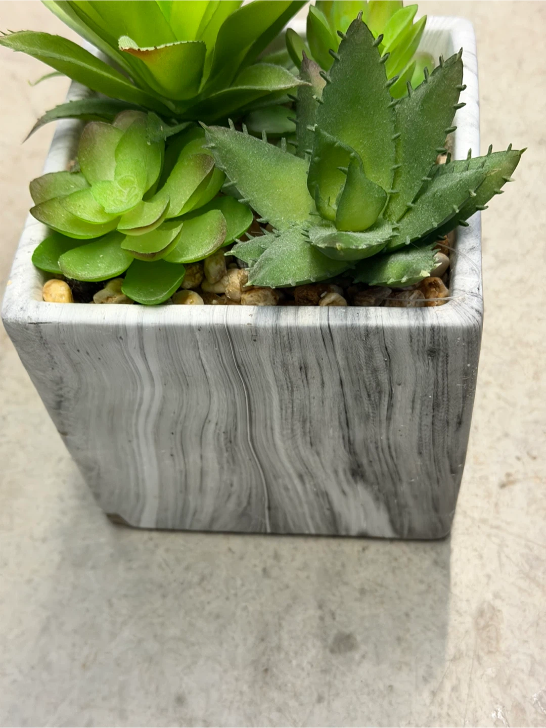 Artificial Succulents in Grey Marble Pot