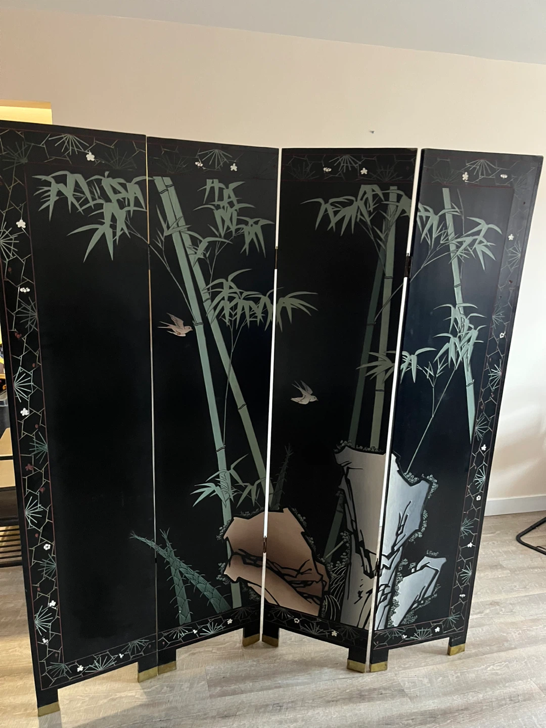 Oriental Black Lacquer 4-Panel Room Divider - photo 2