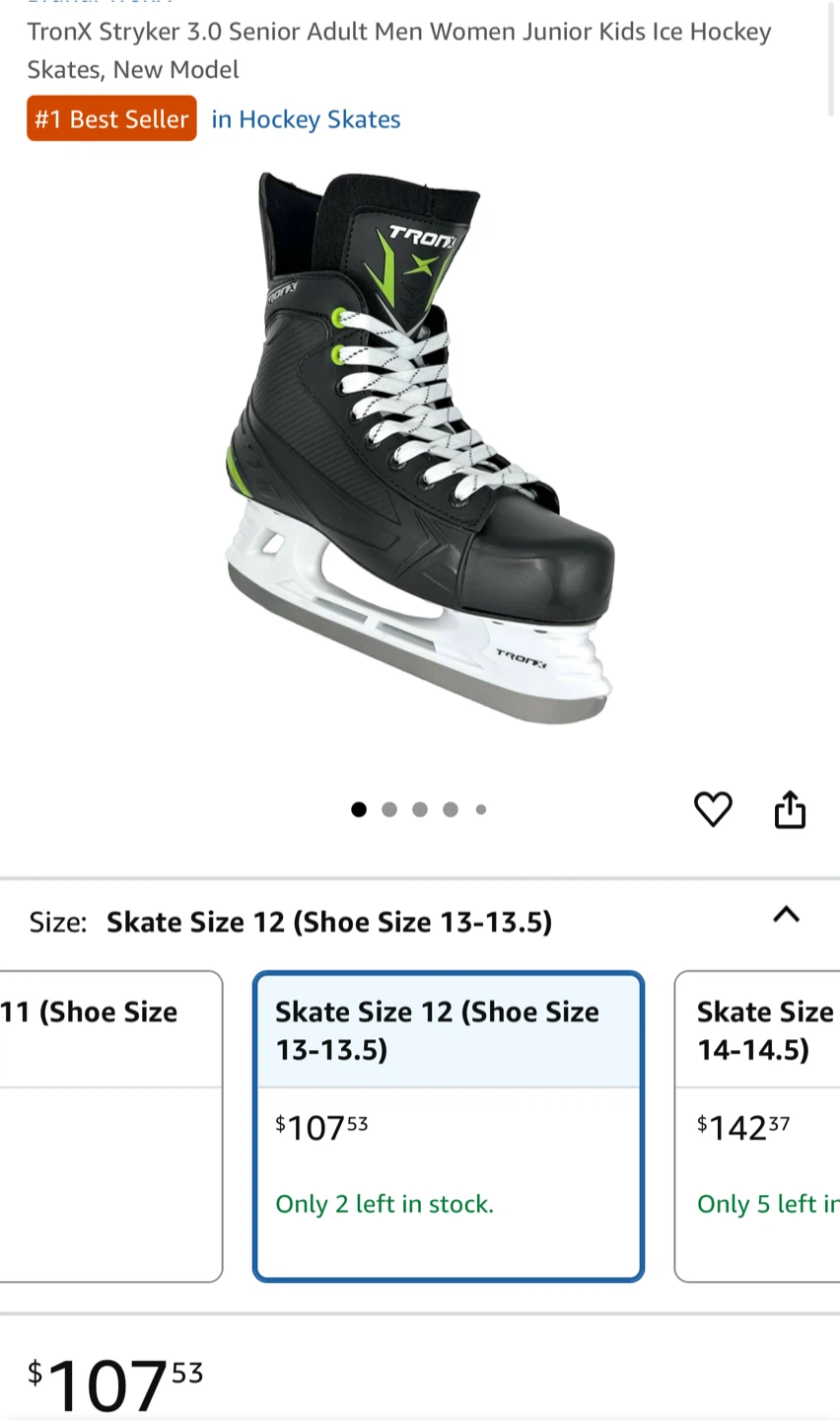 New TronX Stryker 3.0 Ice Hockey Skates Size 12
