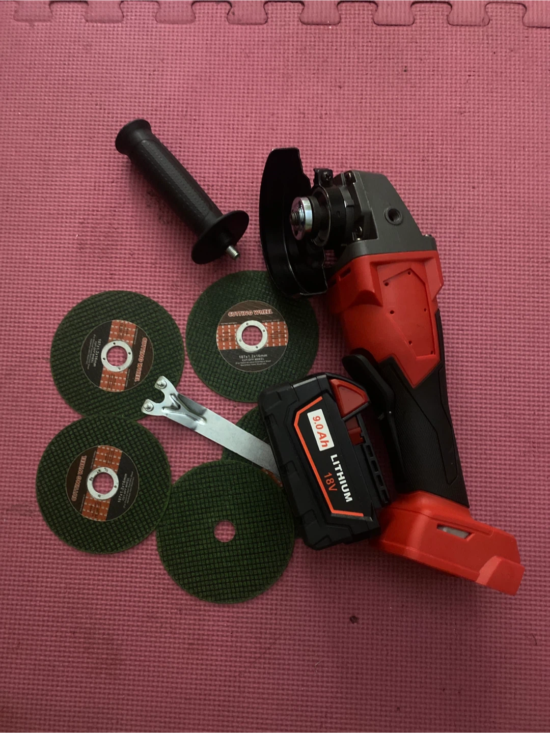 Cordless Angle Grinder with Battery & Cutting Wheels