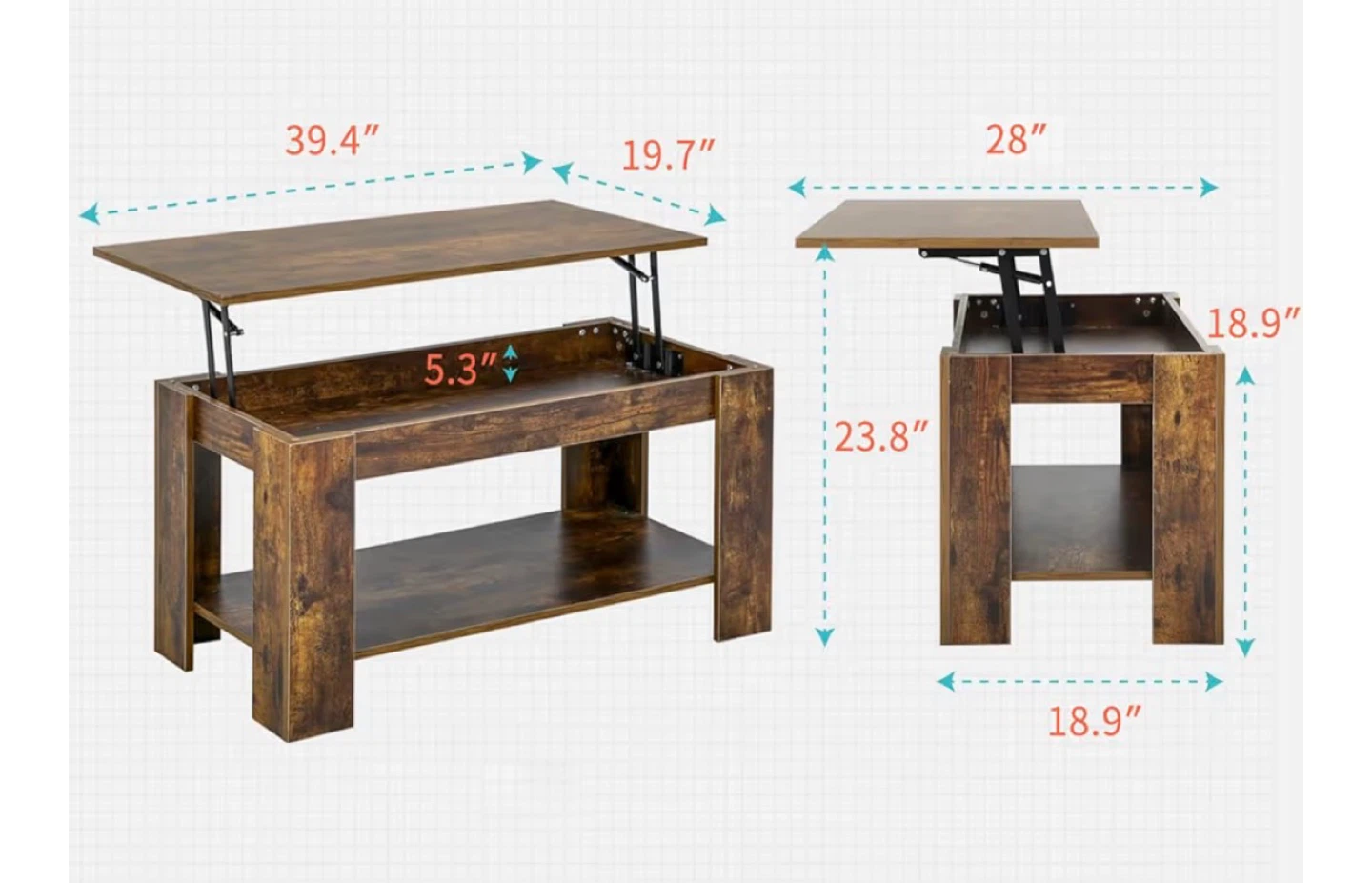 Lift Top Coffee Table - Rustic Brown - photo 2