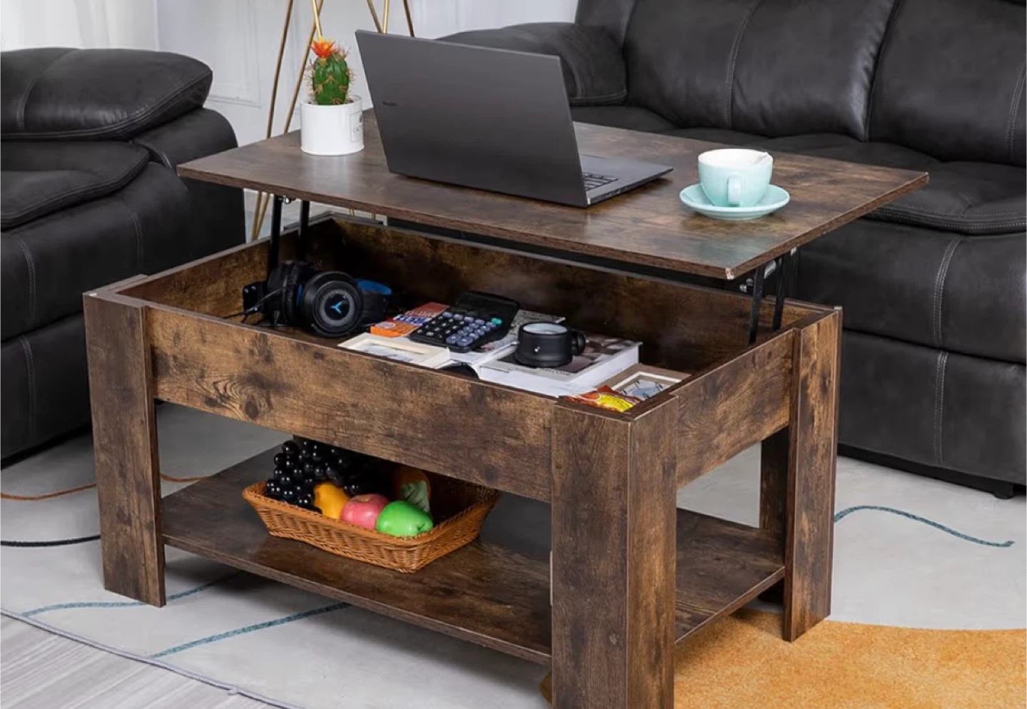 Lift Top Coffee Table - Rustic Brown