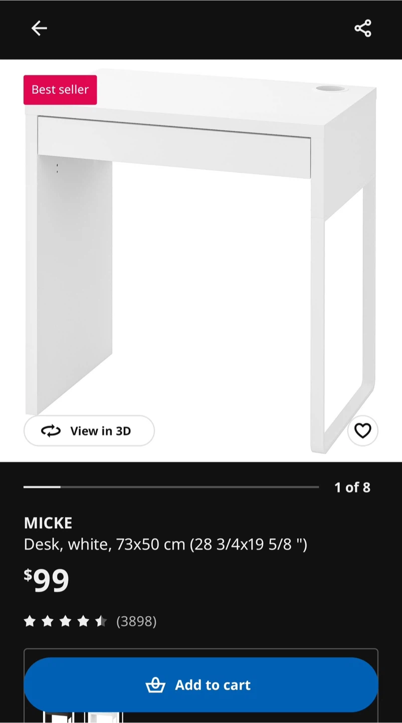 IKEA MICKE White Desk 73x50 cm - photo 3