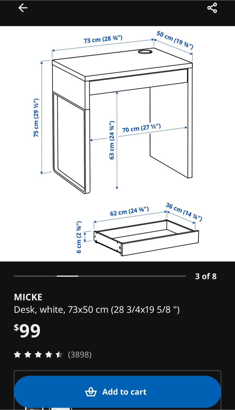 IKEA MICKE White Desk 73x50 cm - photo 4