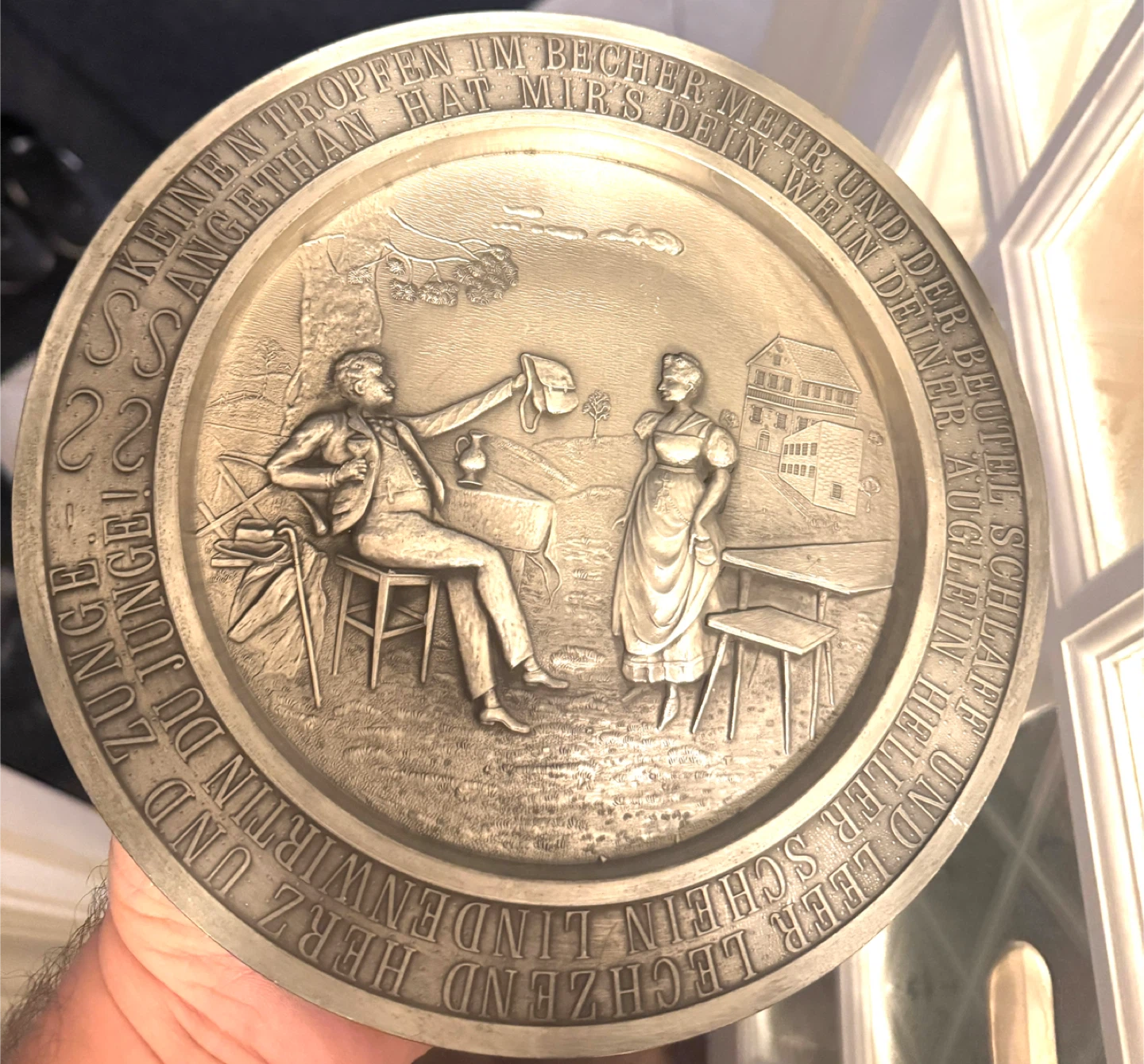 Vintage German Pewter Decorative Plate