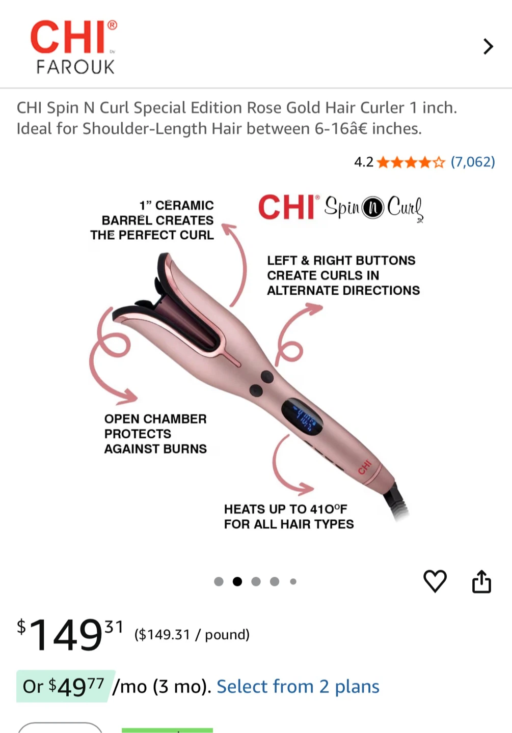 CHI Spin N Curl Rose Gold Hair Curler - New! - photo 2