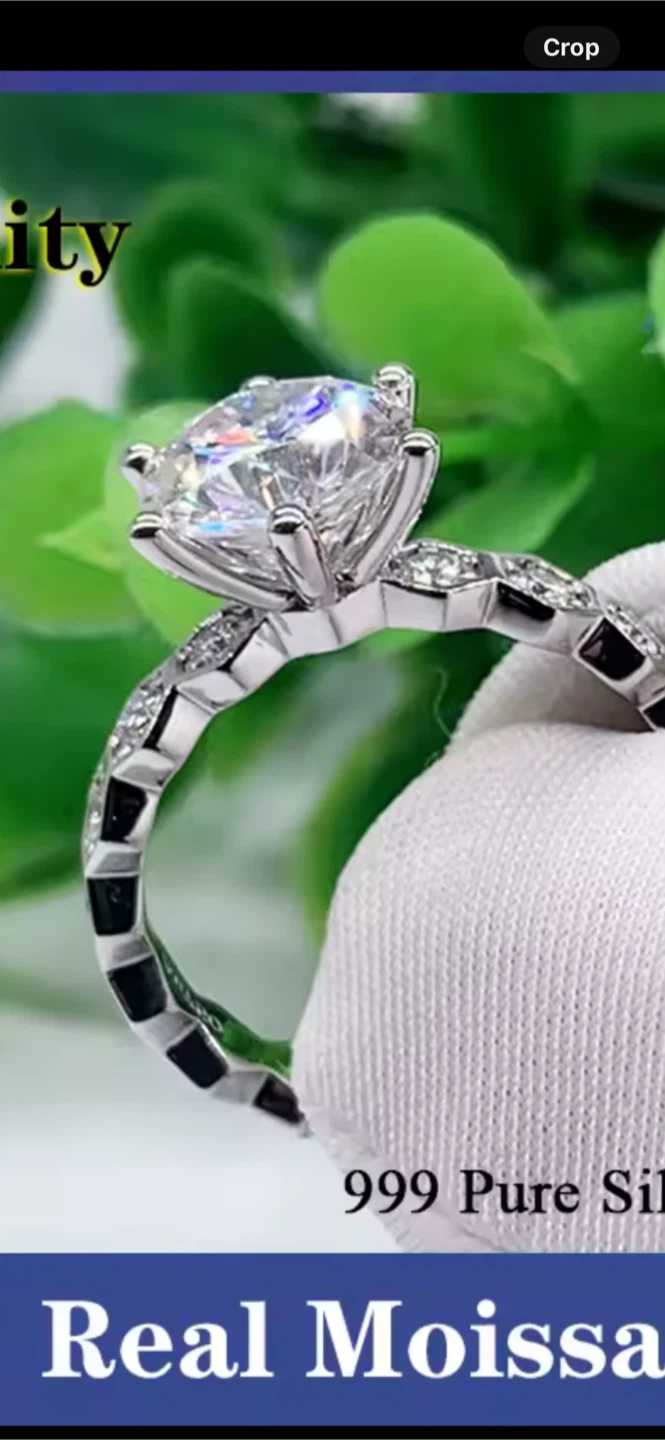 Real Moissanite Ring, 999 Pure Silver