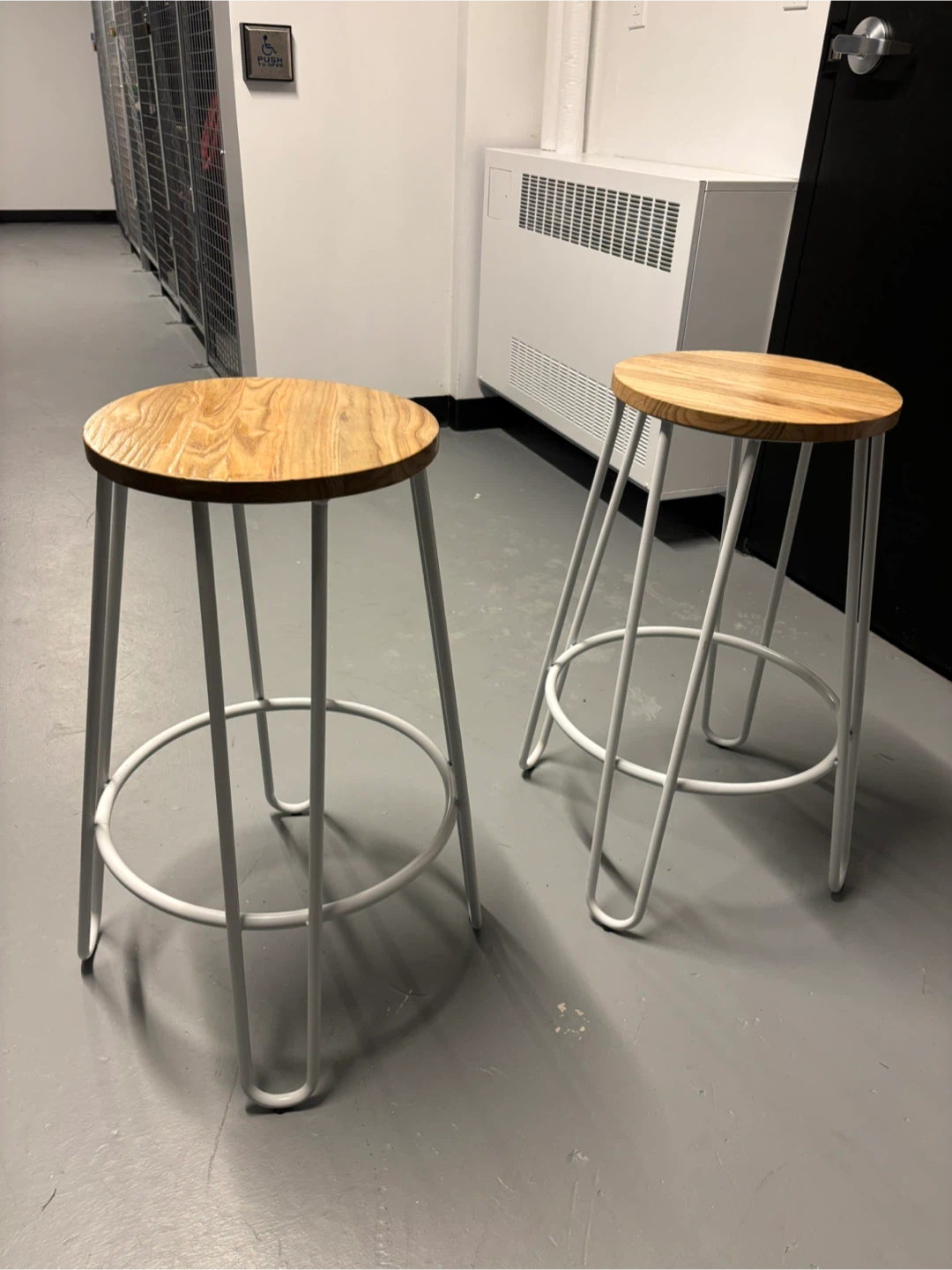 Set of Two Wood and White Stools