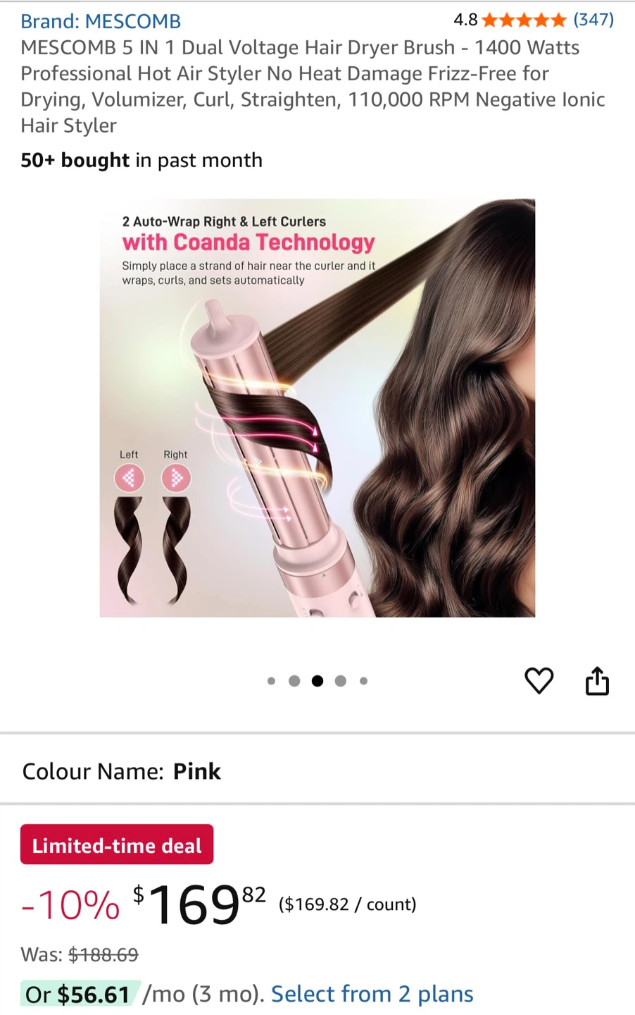 MESCOMB 5 in 1 Hair Dryer Brush - Pink, New in Box - photo 2