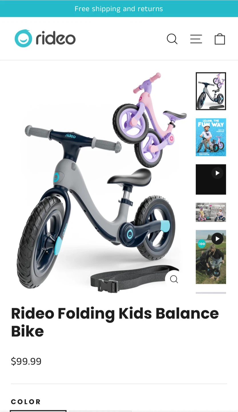 Rideo Folding Kids Balance Bike - Like New! - photo 4