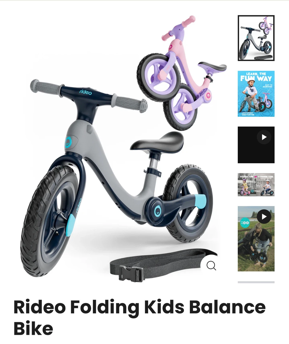 Rideo Folding Kids Balance Bike - Like New! - photo 2