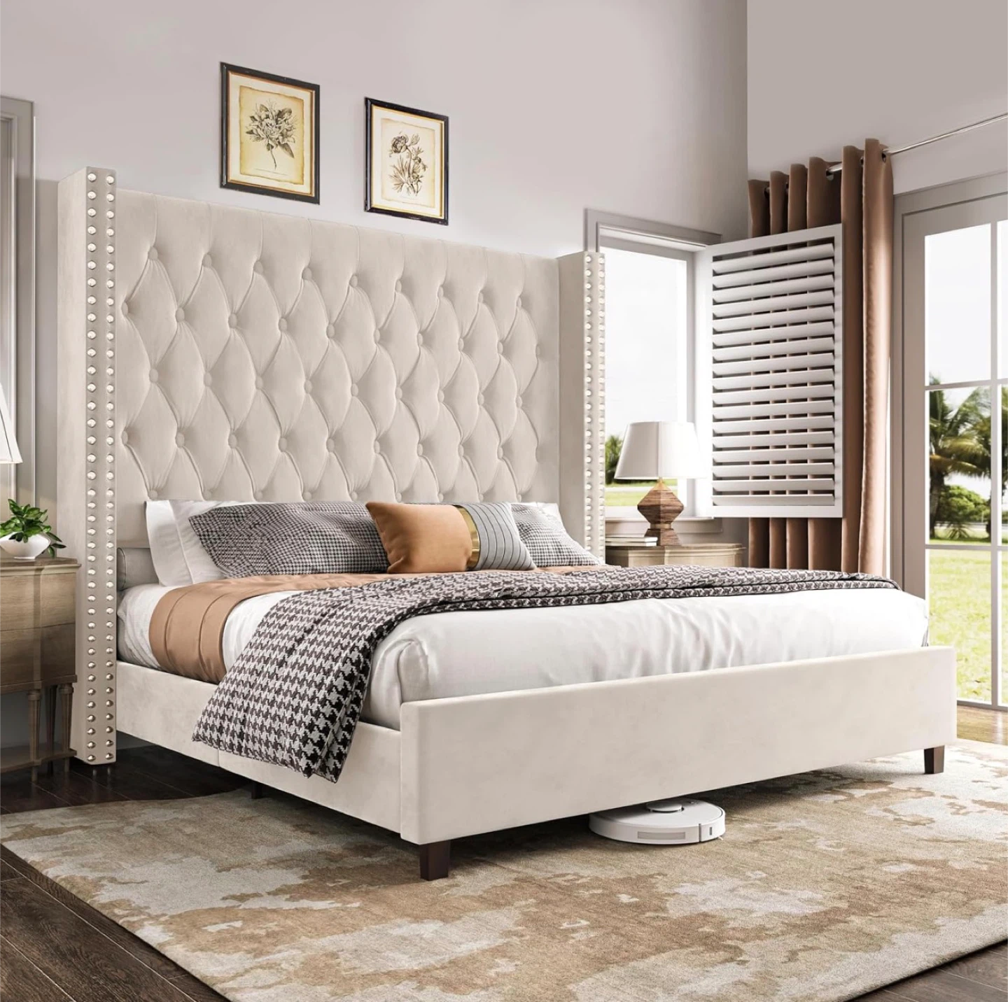 Queen Size Upholstered Platform Bed Frame