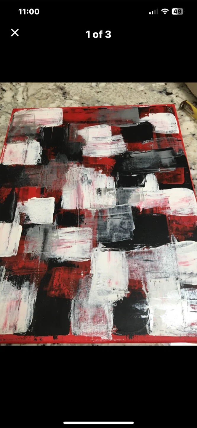 Abstract Painting - Red, Black, White - 14"x11"