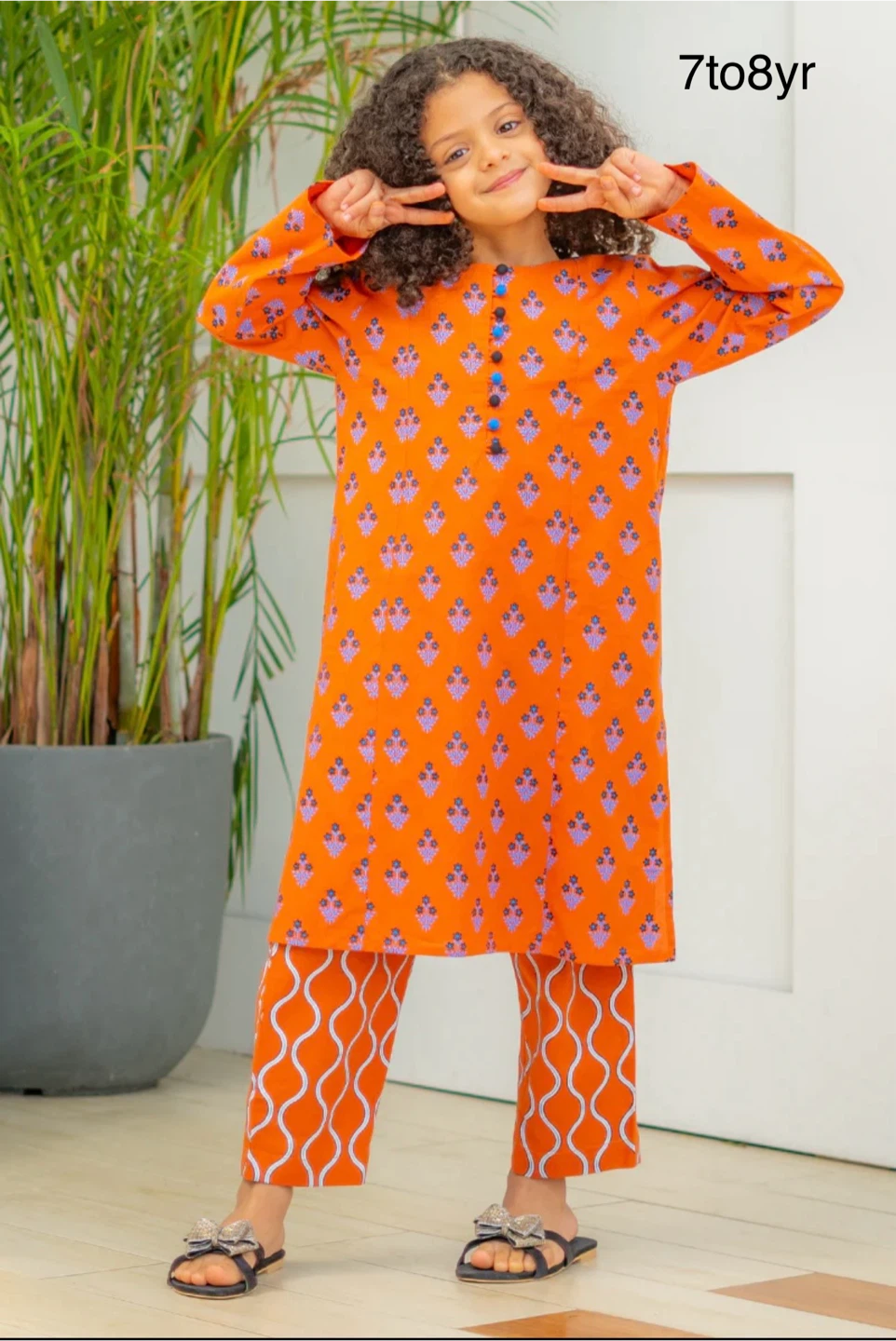 Kids Orange Printed Outfit - Size 7-8 Years - photo 2