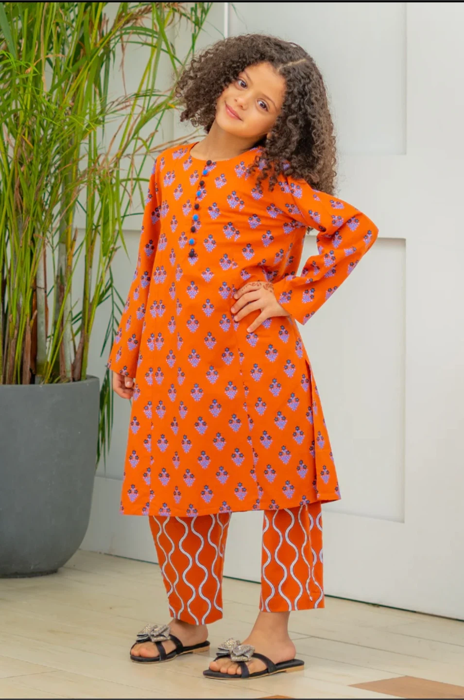 Kids Orange Printed Outfit - Size 7-8 Years