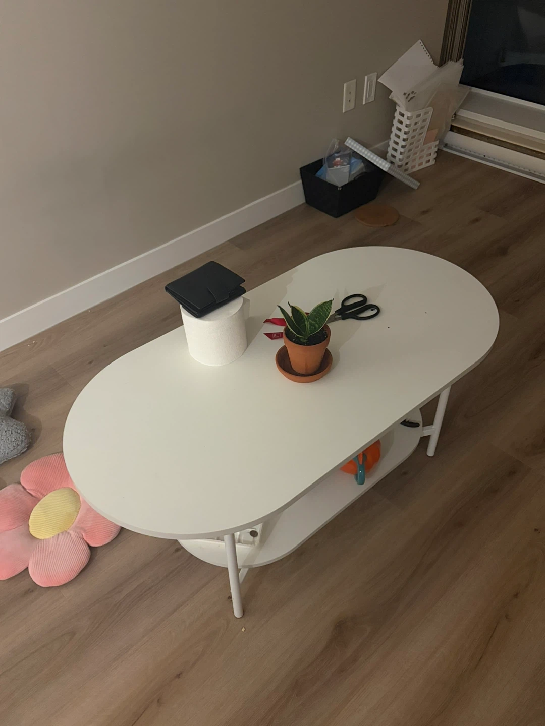 White Oval Coffee Table with Shelf