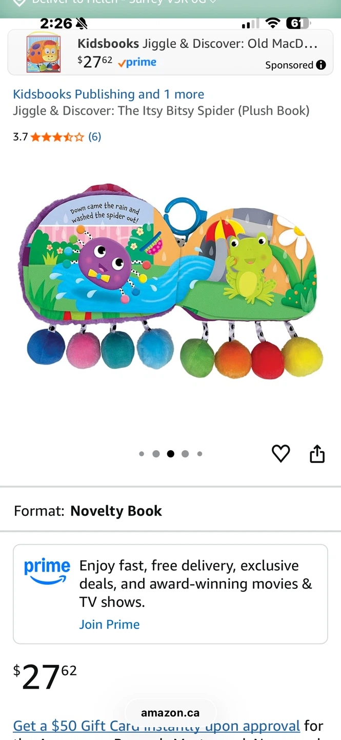 Kidsbooks The Itsy Bitsy Spider Plush Book with Sound - photo 3