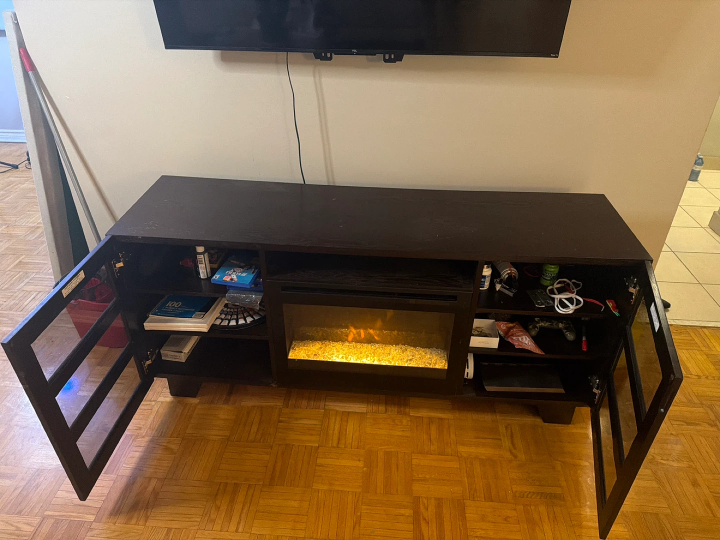 Dark Brown TV Stand with Fireplace - photo 3