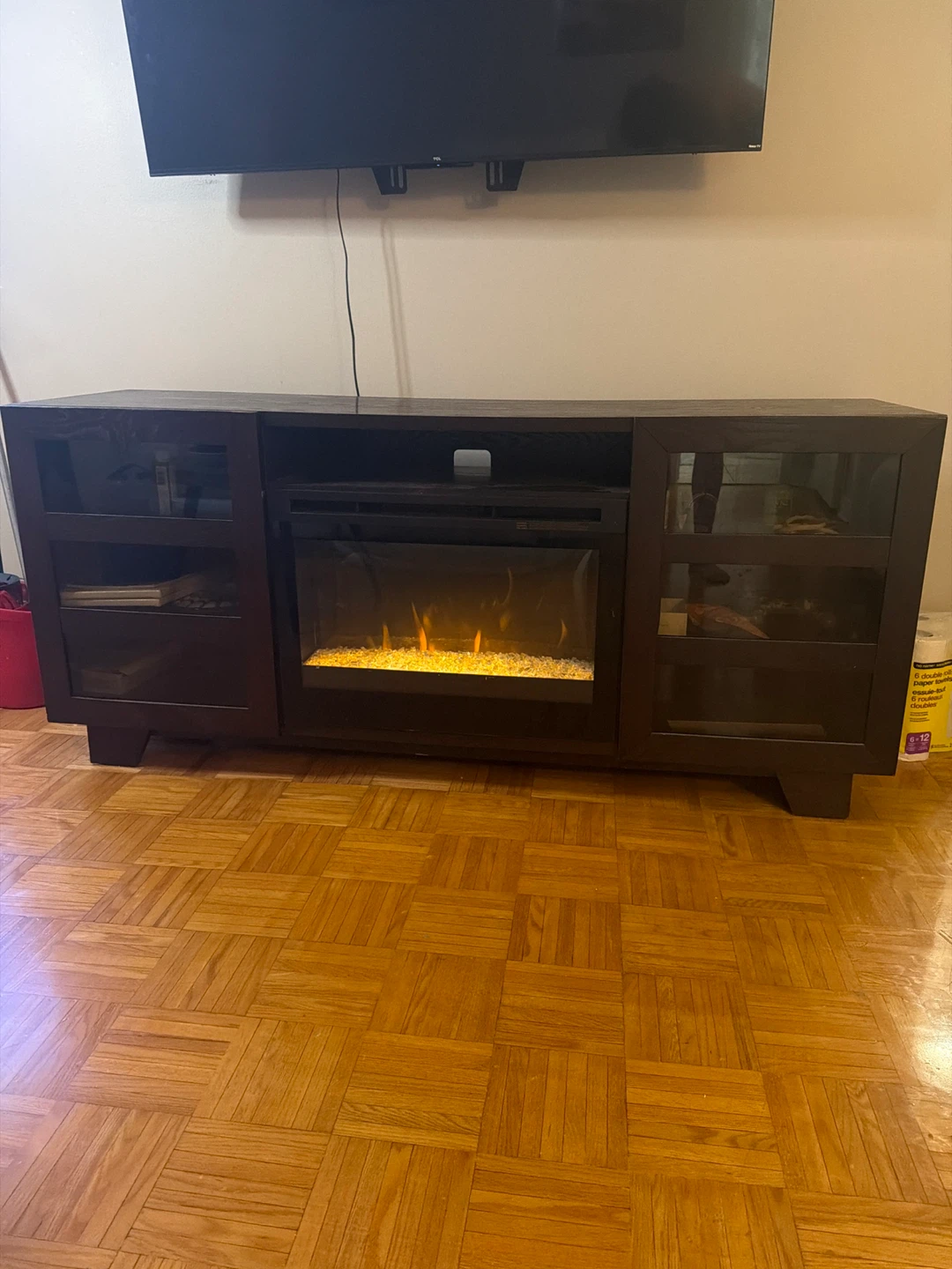 Dark Brown TV Stand with Fireplace