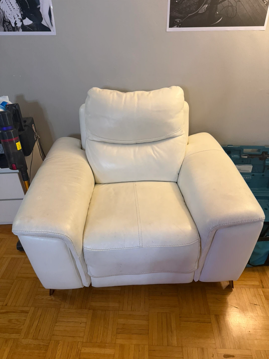 White Leather Recliner Chair with USB Port