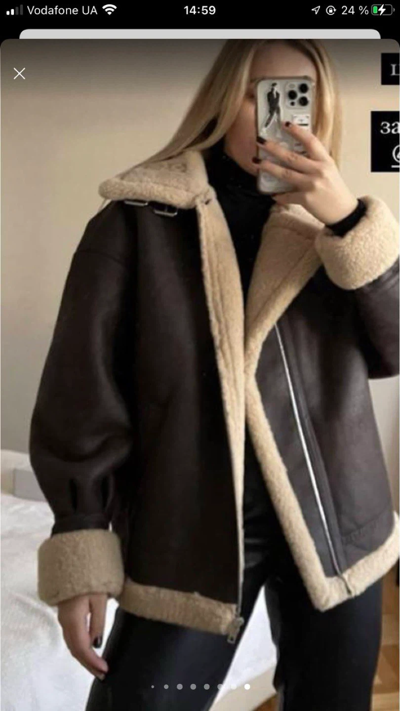 Brown Shearling Aviator Jacket Mango - photo 2