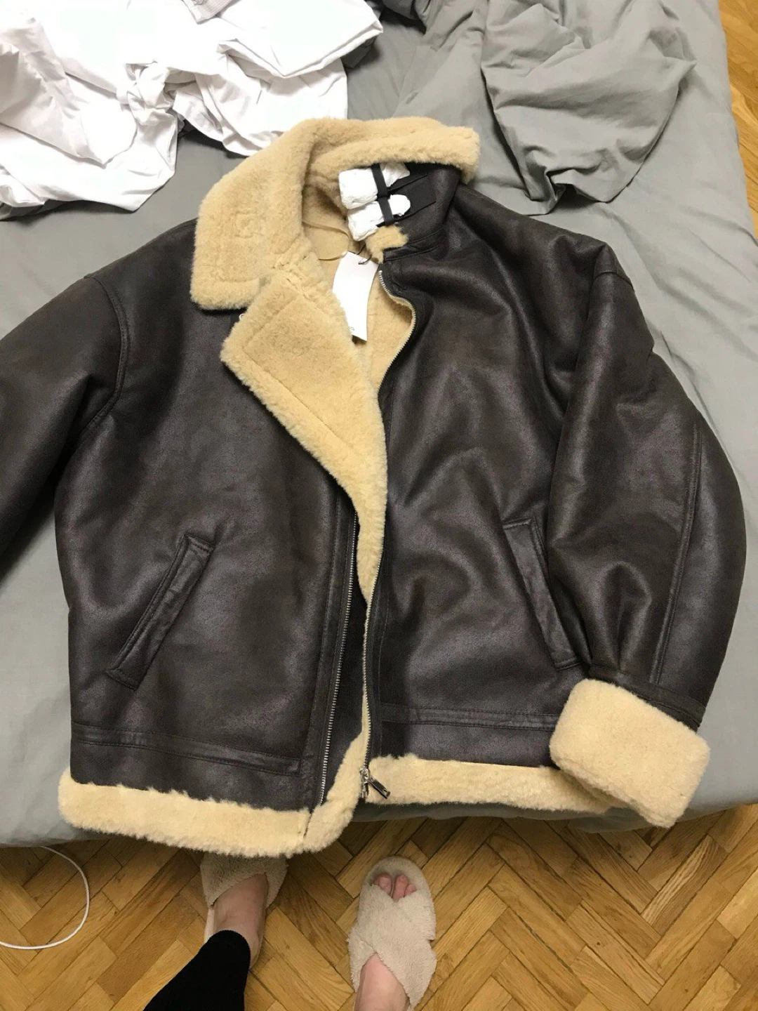 Brown Shearling Aviator Jacket Mango