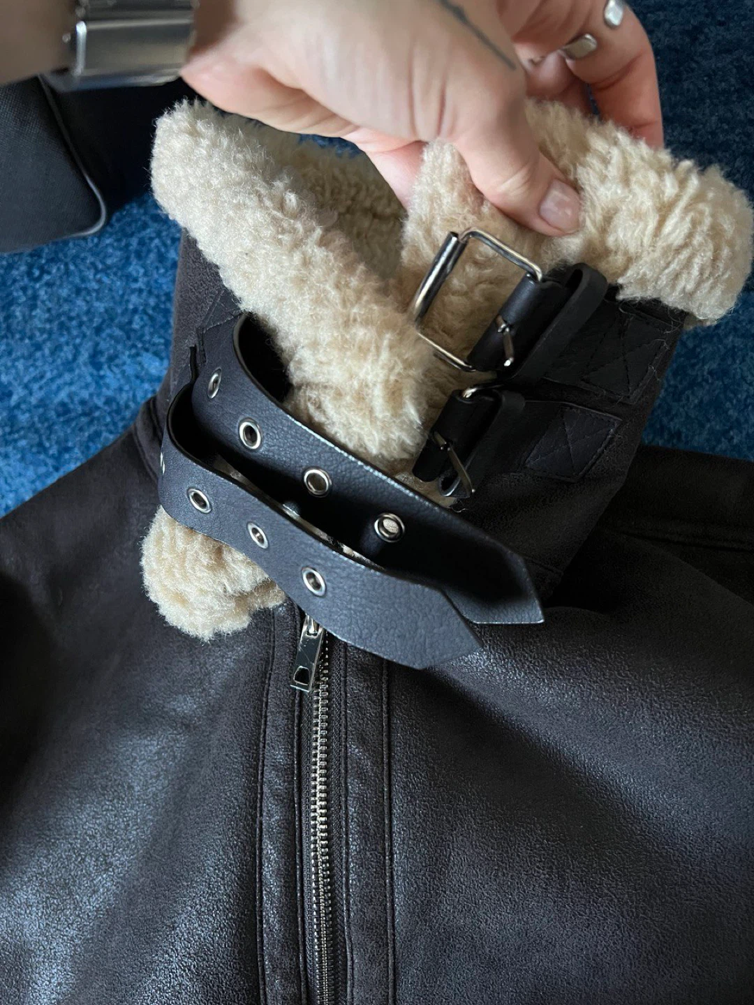 Brown Shearling Aviator Jacket Mango - photo 4