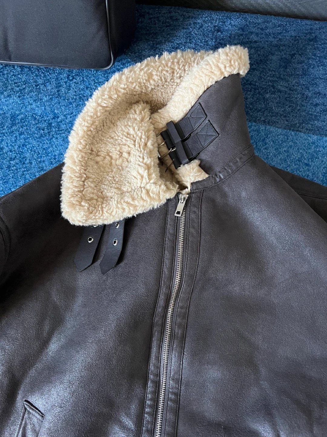 Brown Shearling Aviator Jacket Mango - photo 3