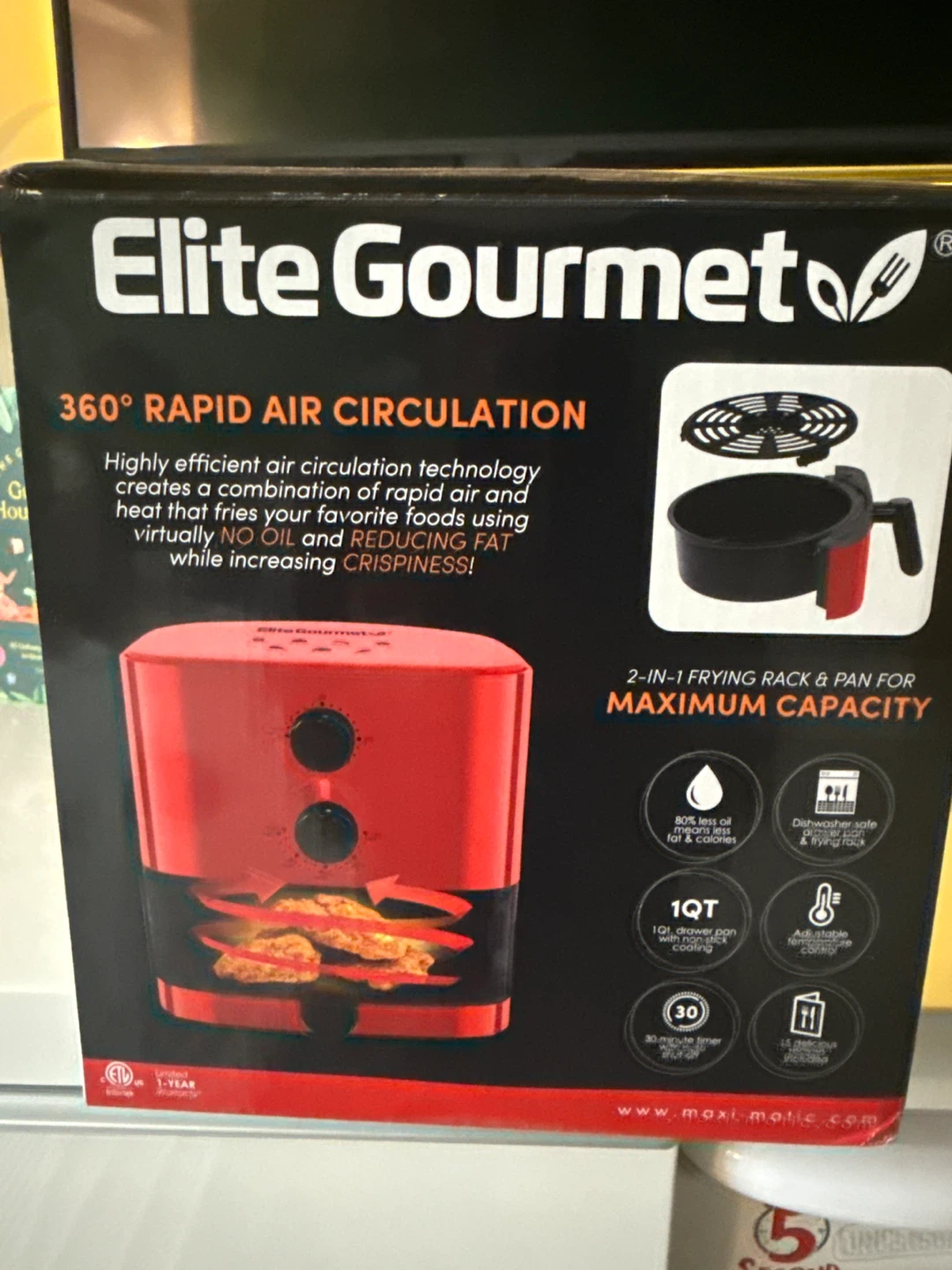 New Elite Gourmet 1QT Oil-Free Air Fryer - photo 2