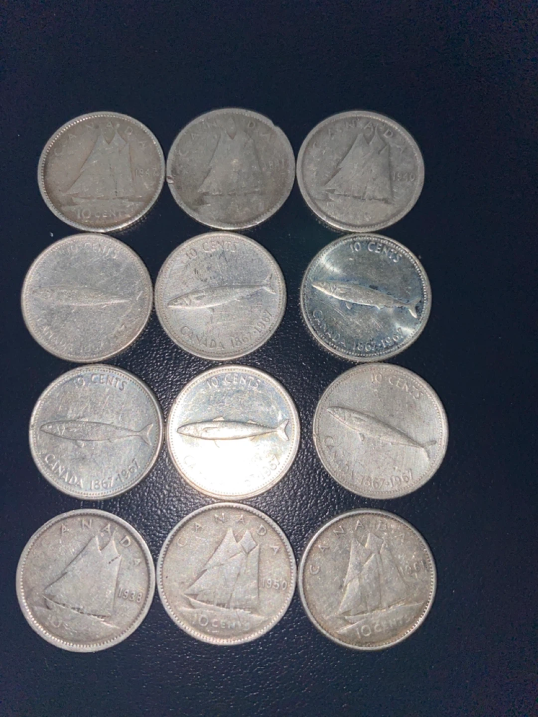 12 pieces Vintage Canadian 10 Cent silver  Coins - photo 2